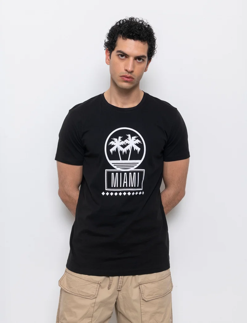 T-shirt in cotone con stampa da uomo - Nero