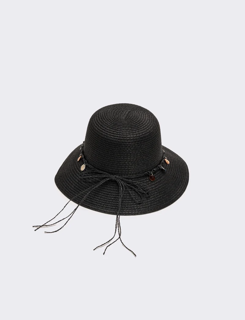 Cappello donna pescatore con medagline madreperla - Nero