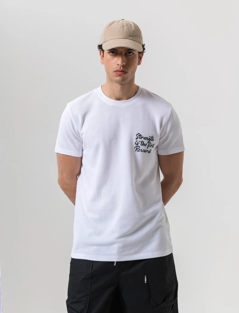 T-shirt waffle boxy fit da uomo - Bianco