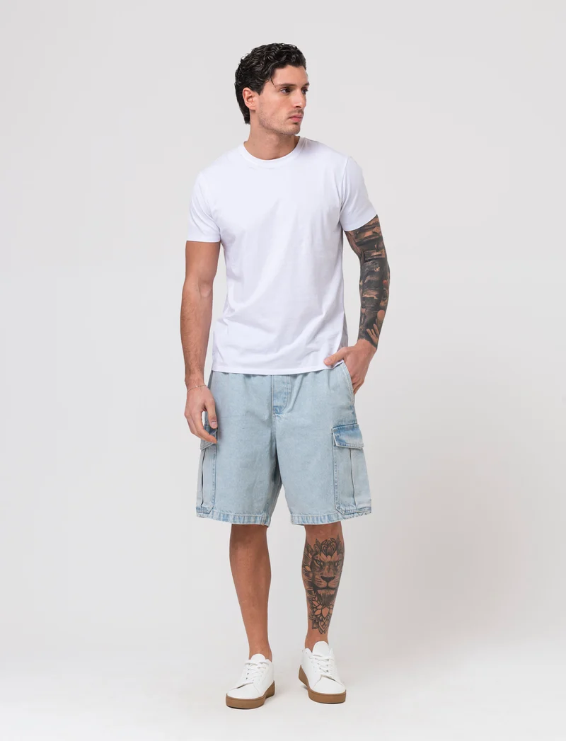 Bermuda cargo in denim da uomo - Denim chiaro