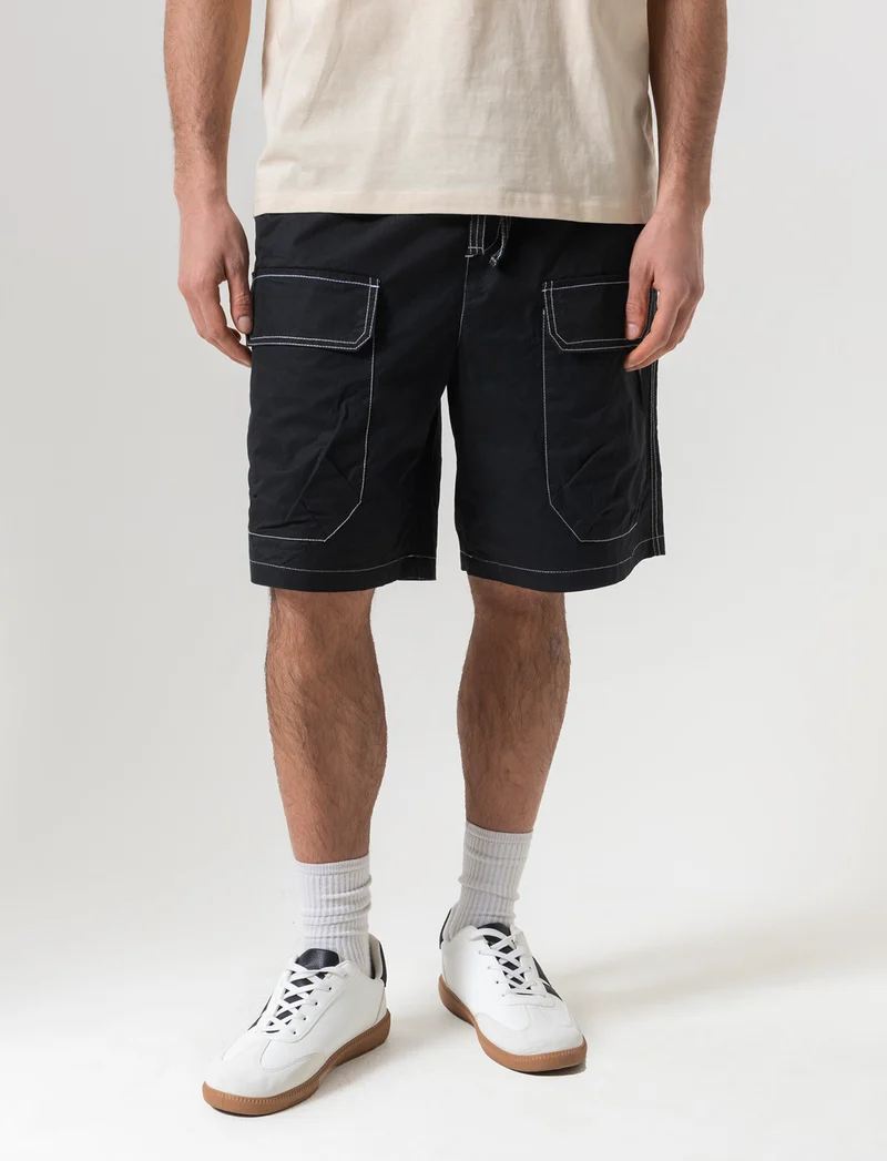 Bermuda jogger cargo relaxed fit da uomo - Nero