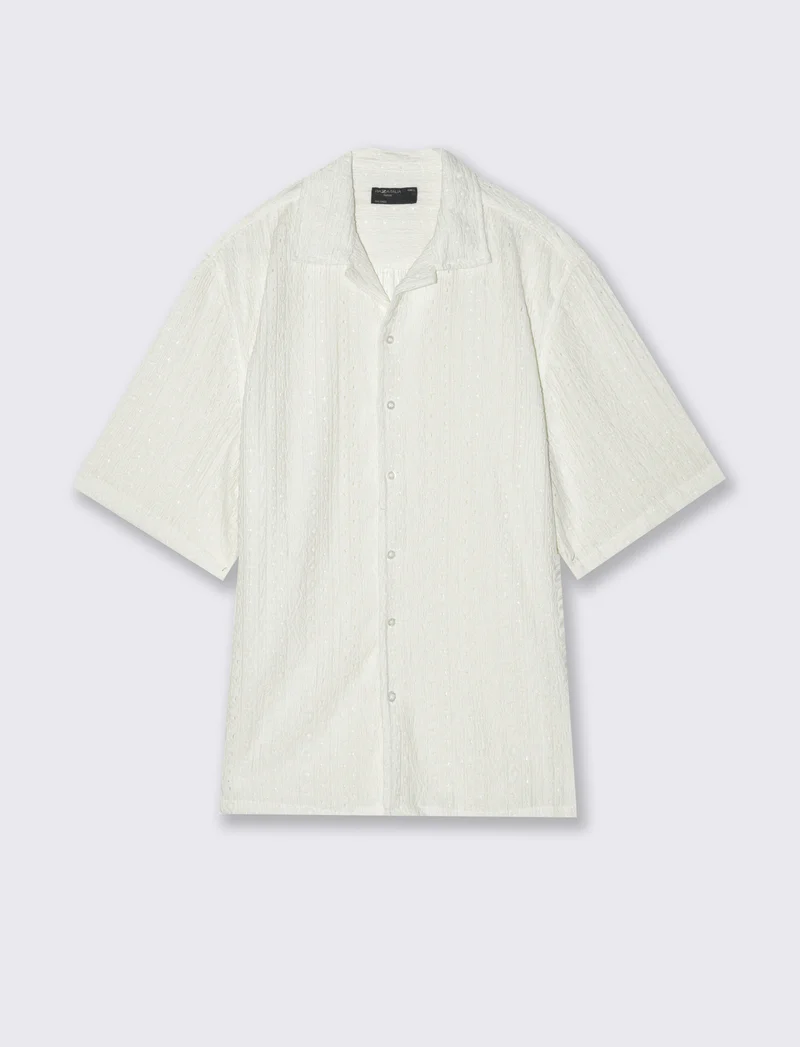 Camicia jacquard effetto crochet da uomo - Bianco