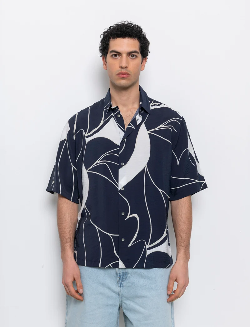 Camicia a fantasia in viscosa nylon da uomo - Blu