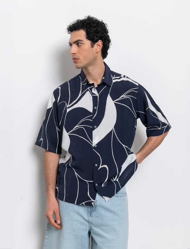 Camicia a fantasia in viscosa nylon da uomo - Blu