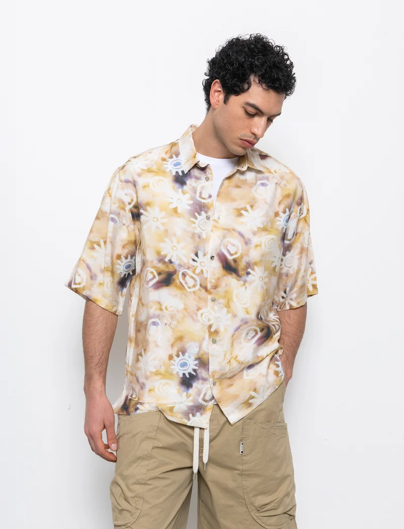 Camicia a fantasia in viscosa nylon da uomo - Beige