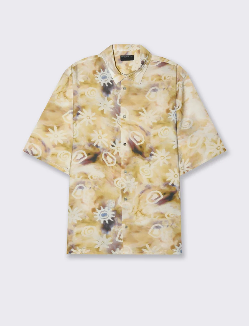 Camicia a fantasia in viscosa nylon da uomo - Beige
