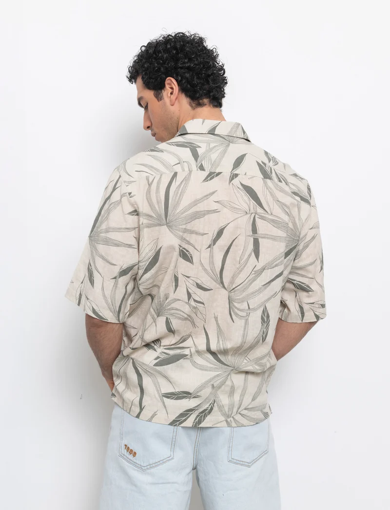Camicia a fantasia in misto cotone slub da uomo - Beige
