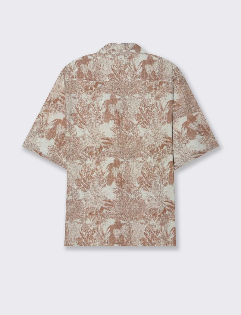Camicia a fantasia in misto cotone slub da uomo - Beige