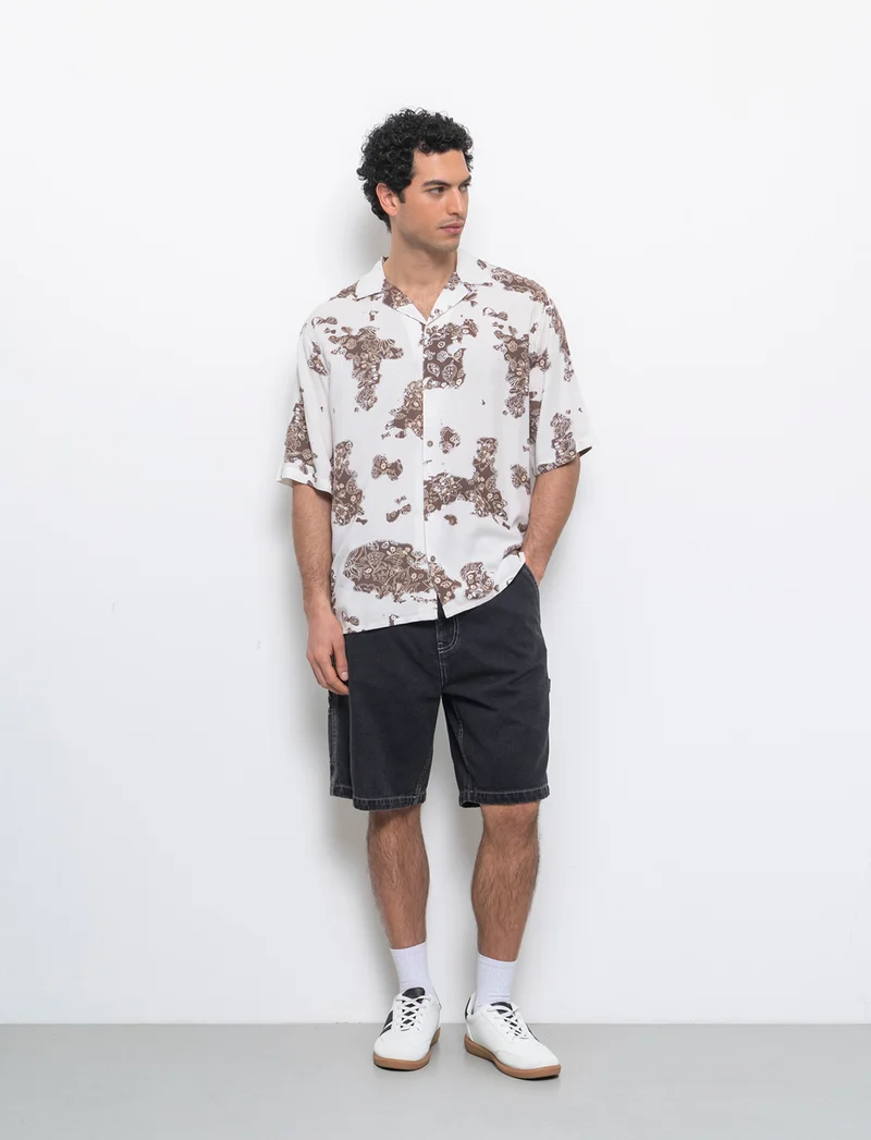 Camicia a fantasia in viscosa da uomo - Beige