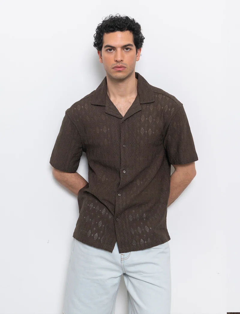 Camicia con struttura aperta da uomo - Moro
