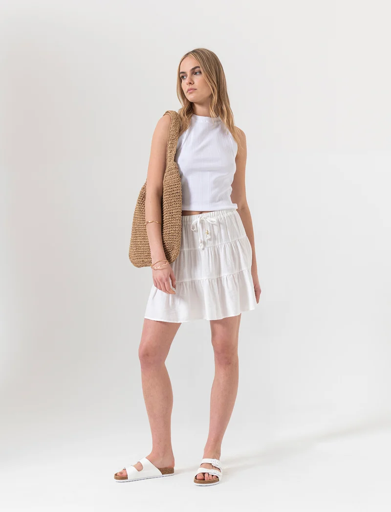 Gonna corta con balze da donna - Bianco