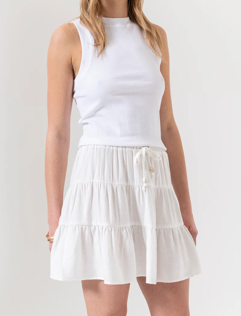 Gonna corta con balze da donna - Bianco