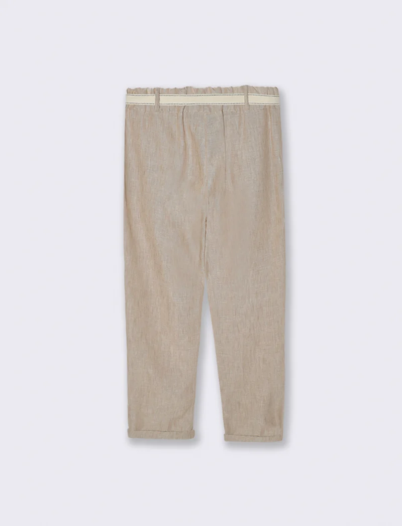 Pantalone con elastico in vita e cintura - Beige