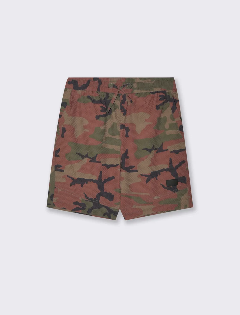 Bermuda jogger mimetico in seersucker da uomo - Verde mimetico