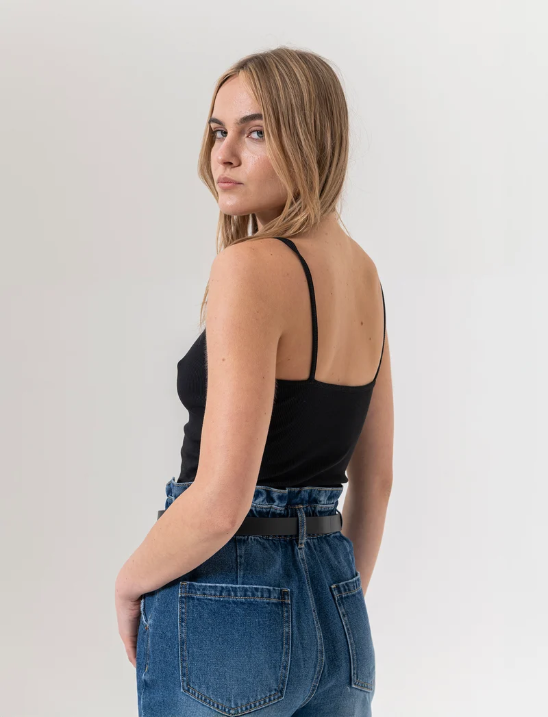 Top a costine da donna - Nero