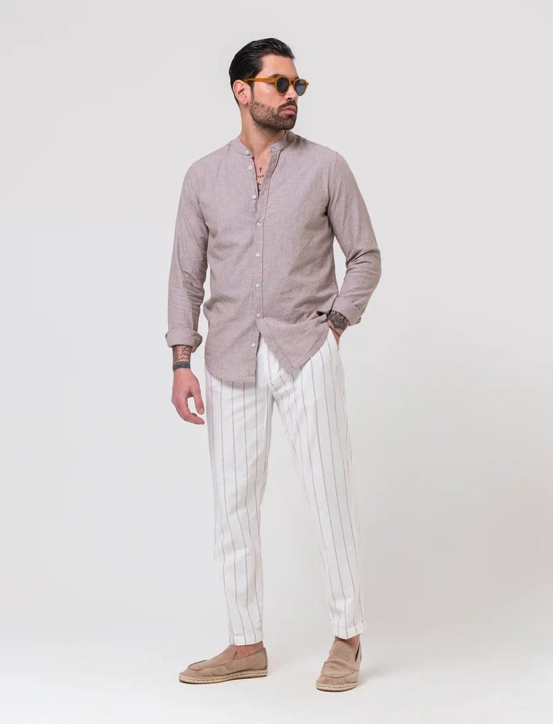 Camicia misto lino effetto melange da uomo - Grigio tortora