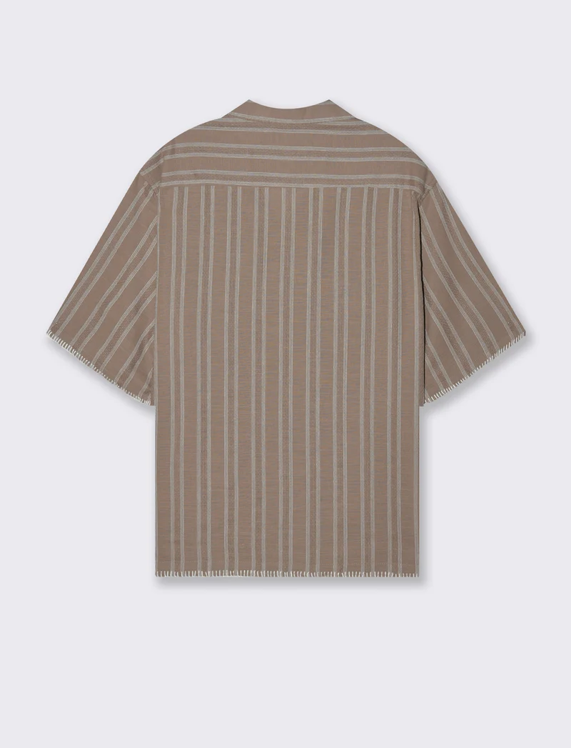 Camicia a righe effetto lino da uomo - Grigio tortora