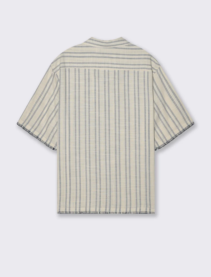 Camicia a righe effetto lino da uomo - Beige ecru
