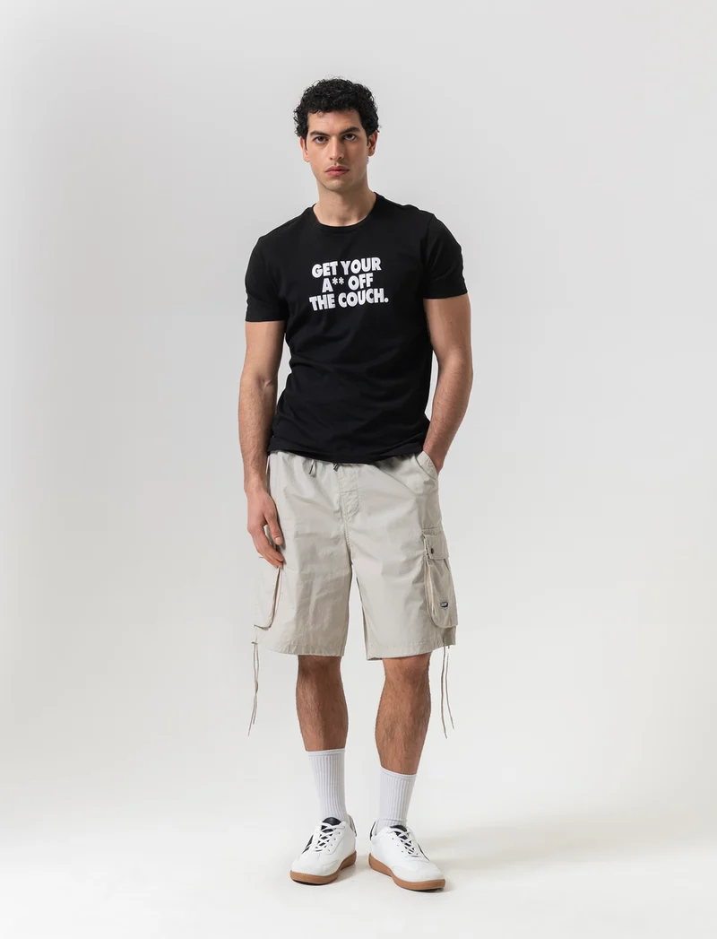 T-shirt in cotone con stampa regular fit da uomo - Nero