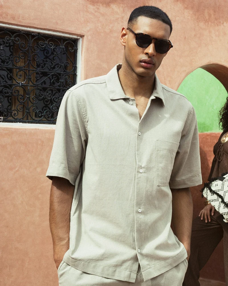 Camicia in tessuto armaturato da uomo - Verde salvia