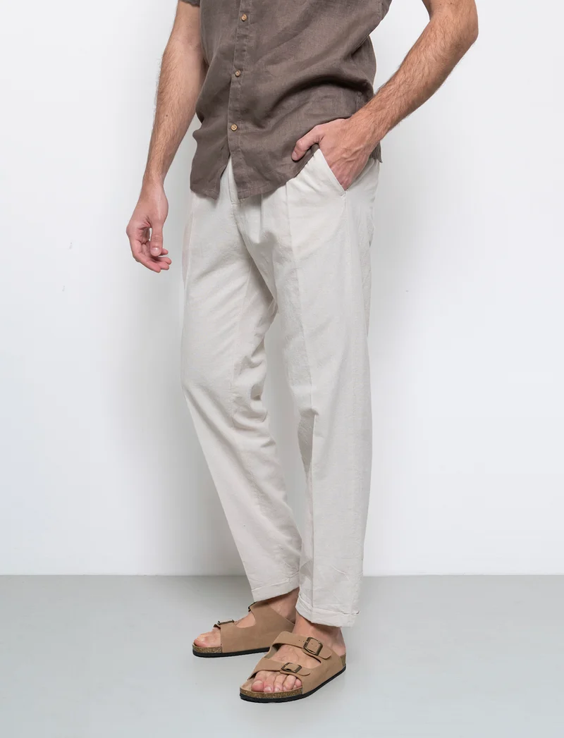 Pantaloni vita jogger misto lino da uomo - Grigio ghiaccio