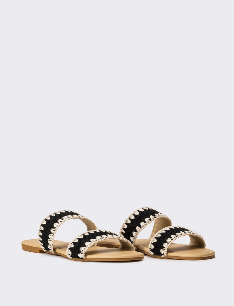 Mule da donna in rafia - Nero