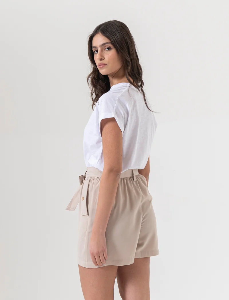 Short con cintura da donna - Beige corda