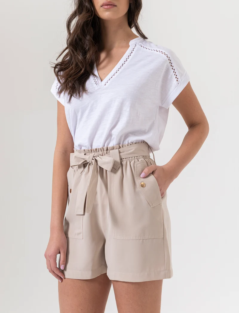 Short con cintura da donna - Beige corda