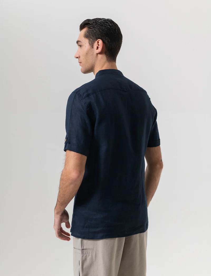 Camicia manica corta 100% lino da uomo - Blu