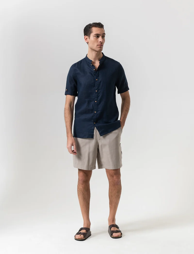Camicia manica corta 100% lino da uomo - Blu
