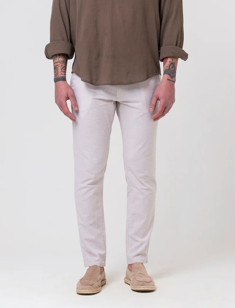 Pantaloni chino misto lino da uomo - Sabbia