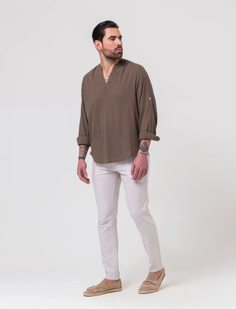 Pantaloni chino misto lino da uomo - Sabbia