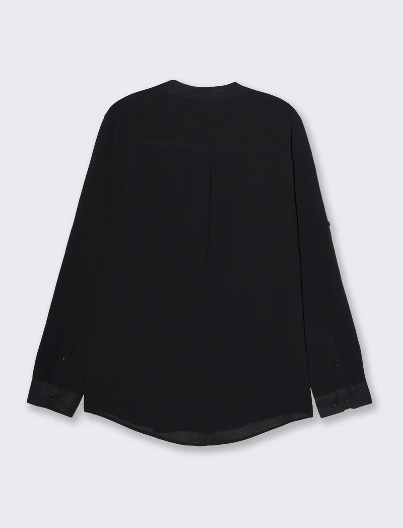 Camicia coreana effetto crepe da uomo - Nero