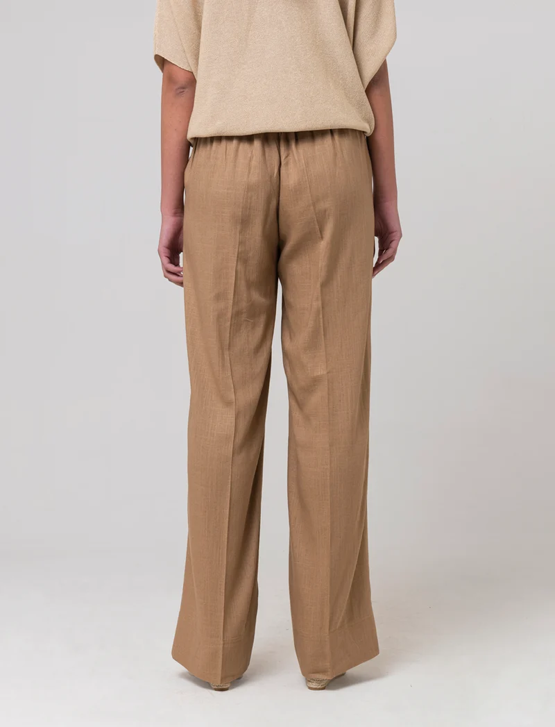 Pantalone con elastico in vita da donna - Caramello