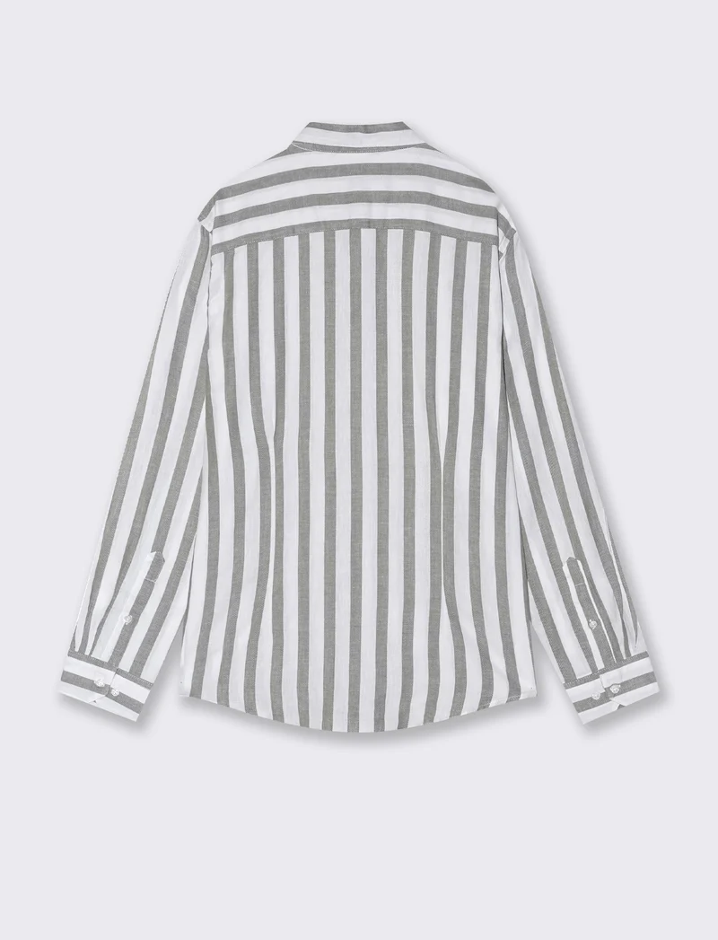 Camicia a righe misto lino da uomo - Verde salvia