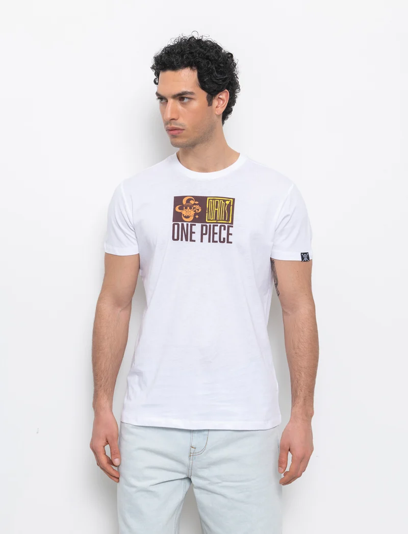 T-shirt stampa one piece da uomo - Bianco