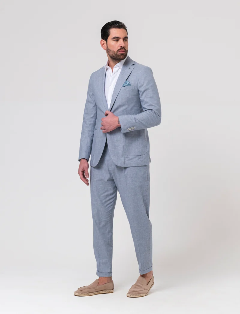 Blazer da completo tessuto effetto lino da uomo - Grigio