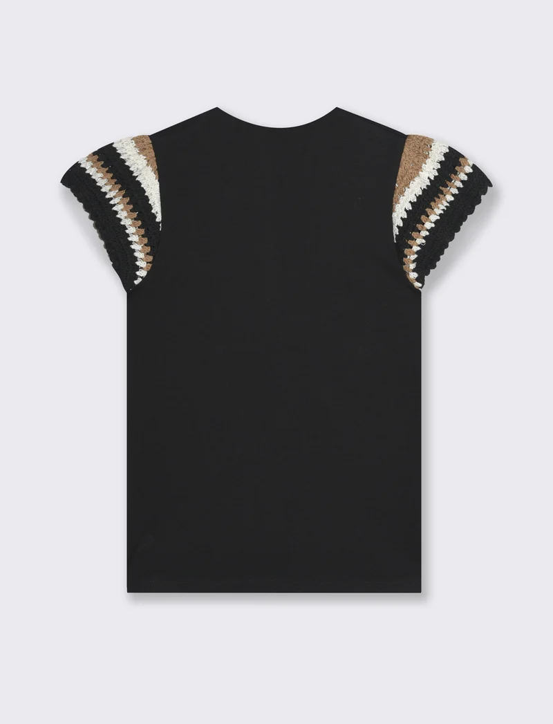 T-shirt con lavorazione crochet da donna - Nero