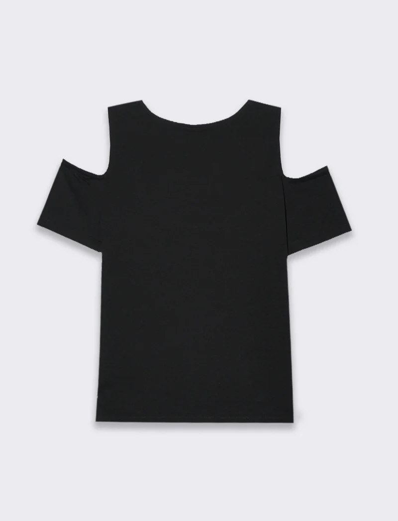 T-shirt con cut out sulle spalle da donna - Nero