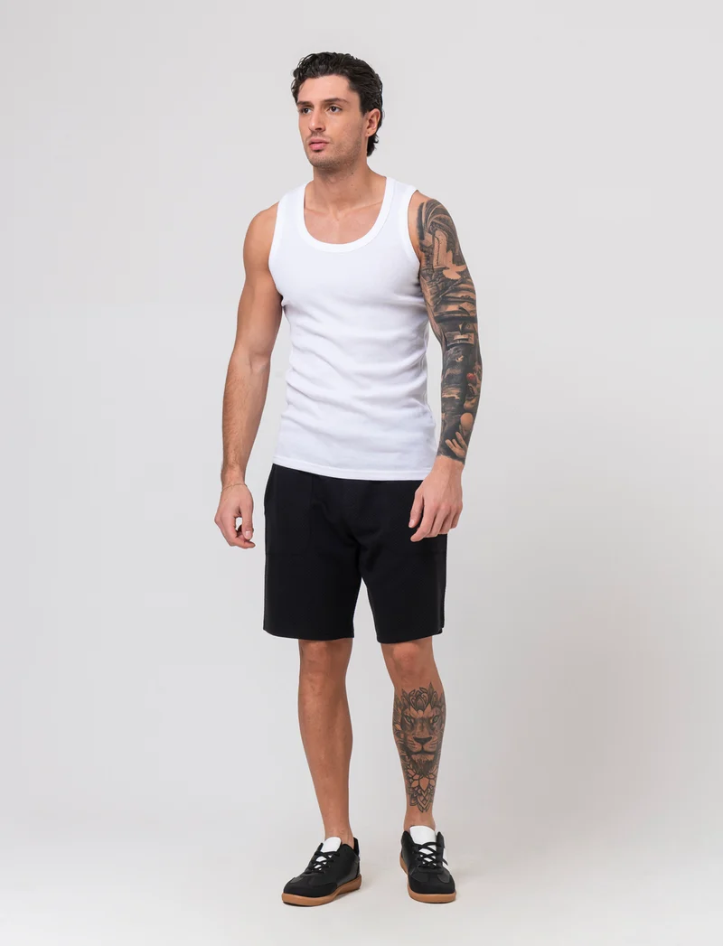 Bermuda jogger struttura waffle da uomo - Nero