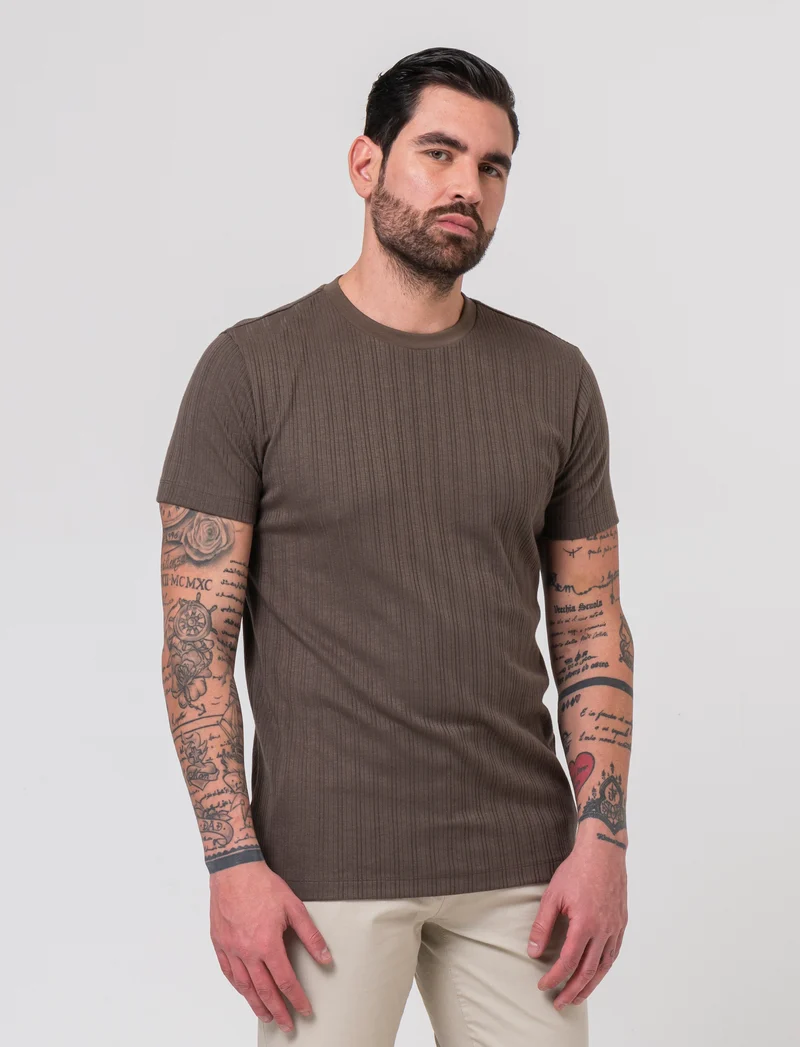 T-shirt a coste effetto maglia da uomo - Grigio fango