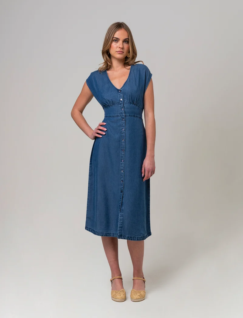 Abito chemisier giro manica da donna - DENIM SCURO