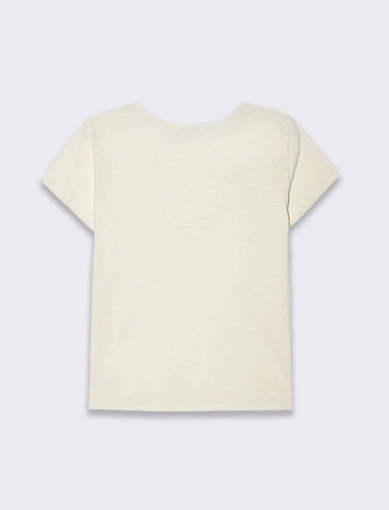 T-shirt con passamaneria sullo scollo da donna - Avorio