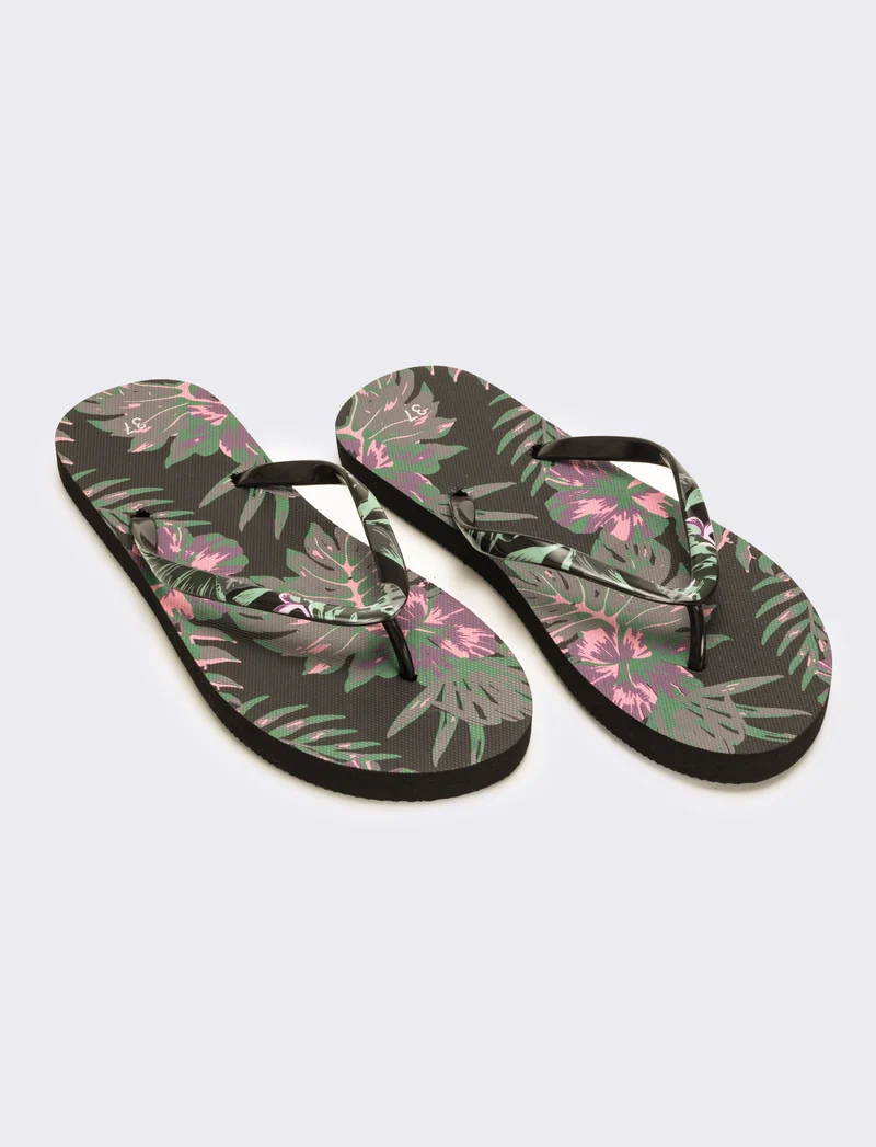 Infradito stampa tropicale da donna - Nero