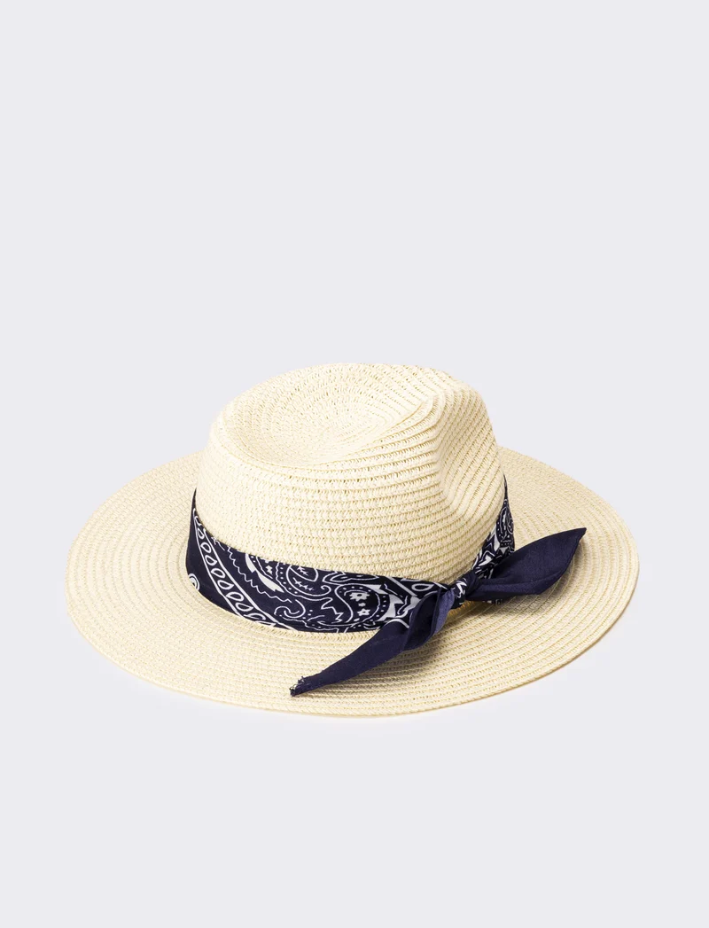 Cappello uomo a falda larga con bandana - Bianco