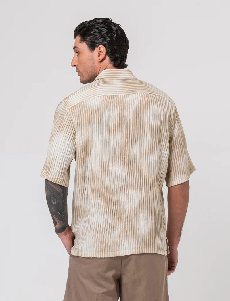 Camicia manica corta goffrata a righe da uomo - Beige