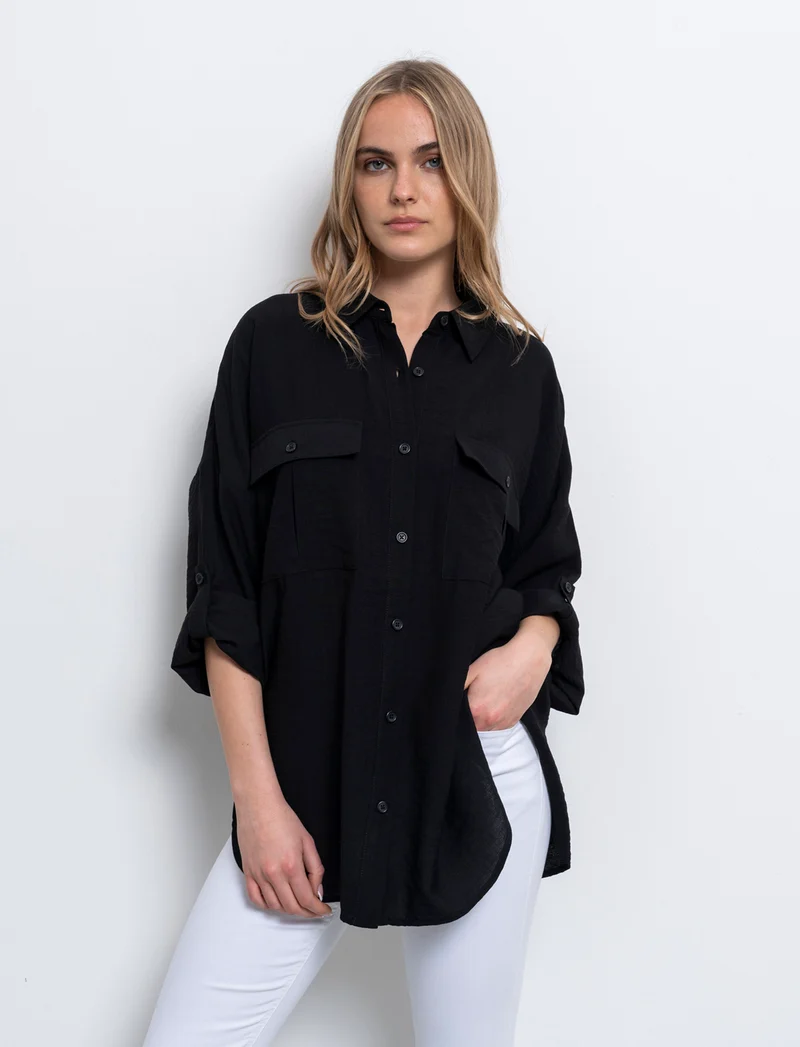 Camicia con tasche sul petto da donna - Nero