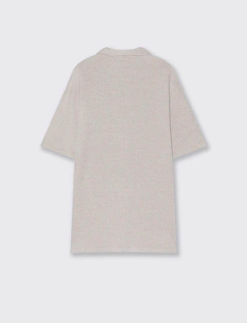 Polo con struttura a maglia da uomo - Beige ecru