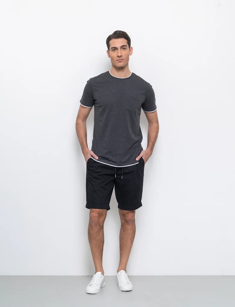 Bermuda jogger in cotone leggero da uomo - Nero