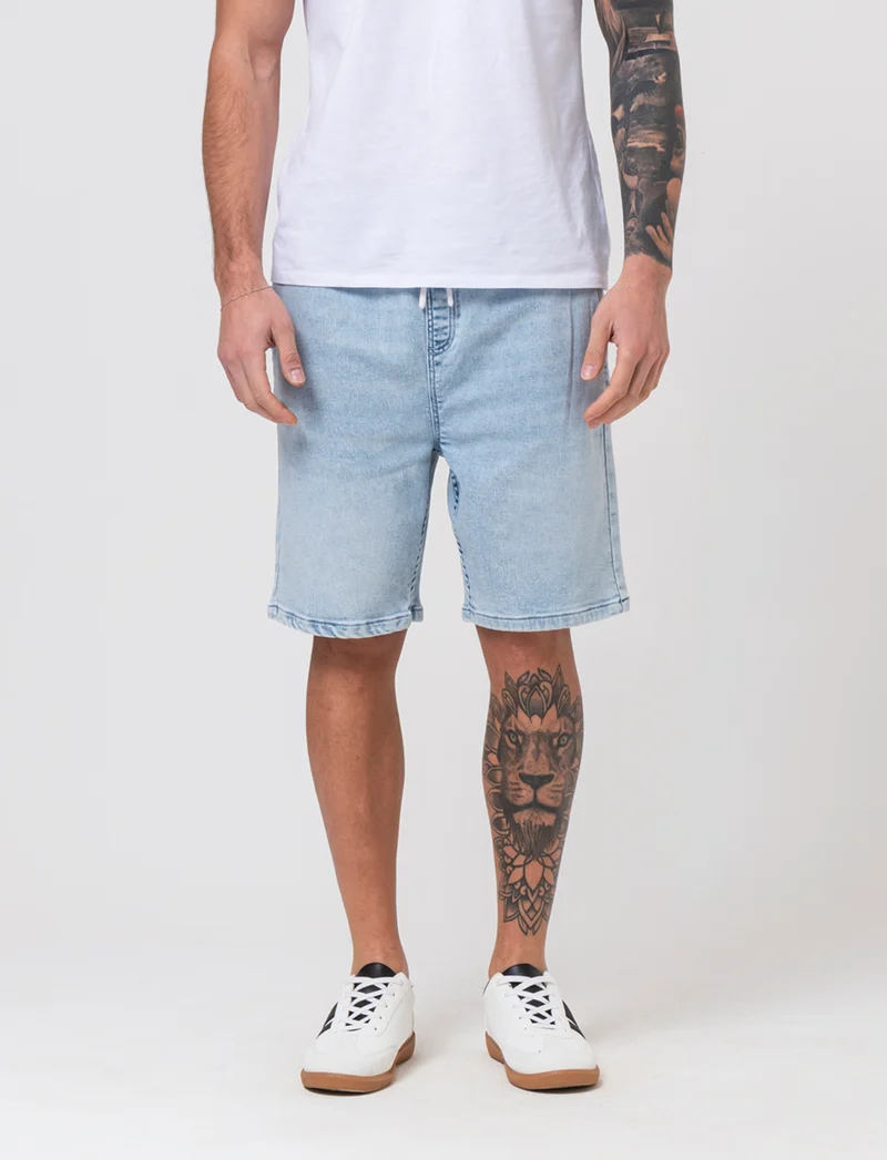Bermuda in knitting effetto denim da uomo - Denim chiaro